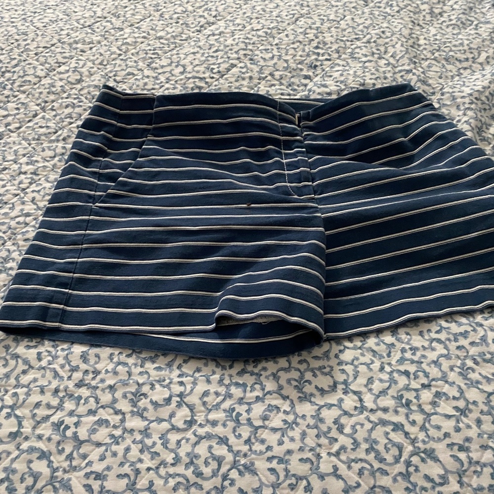 LOFT Navy and White Striped Women's Bermuda Shorts